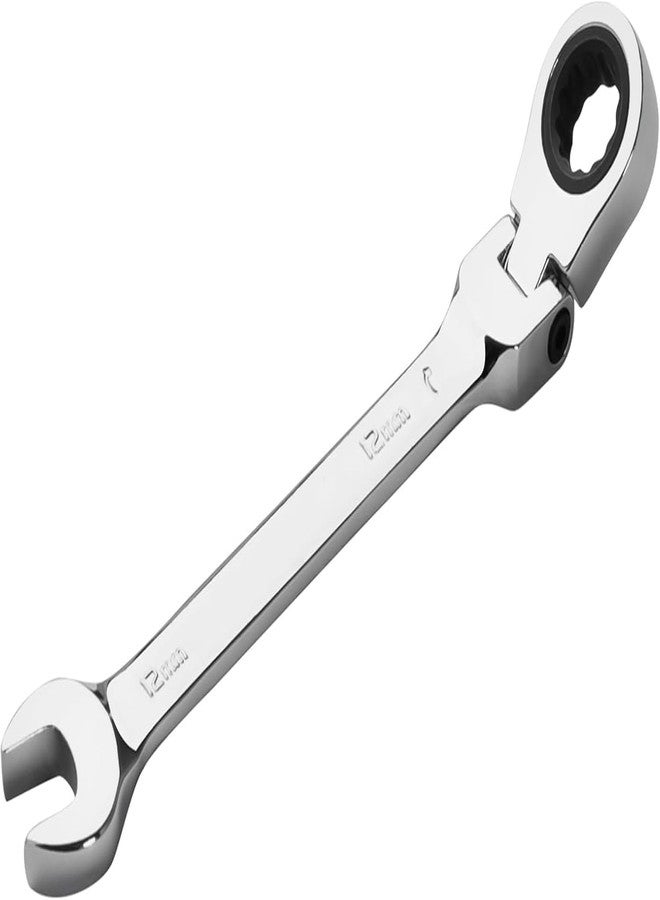 RECTITUDE 12 mm Flexible Head Gear Wrench, Industrial Grade Ratcheting Combination Spanner, Forged, Heat-Treated Cr-V Alloy Steel, Full Polished 12 Point, Metric, Wrench Tools, For Professional Use - Image 1
